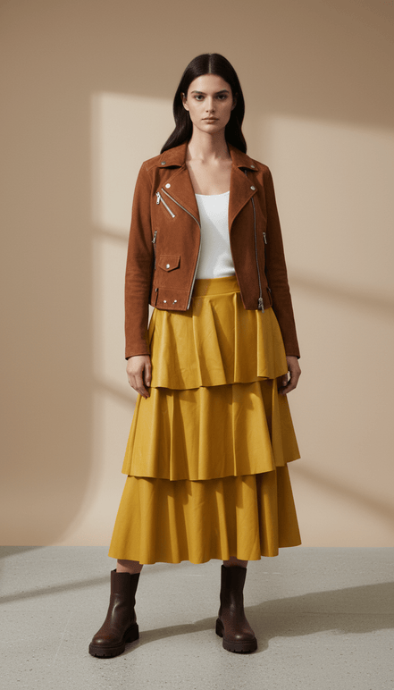 Fustă midi eco piele galben muștar - OK Lux. All rights reserved. - Dresses - MUSTARD YELLOW - 