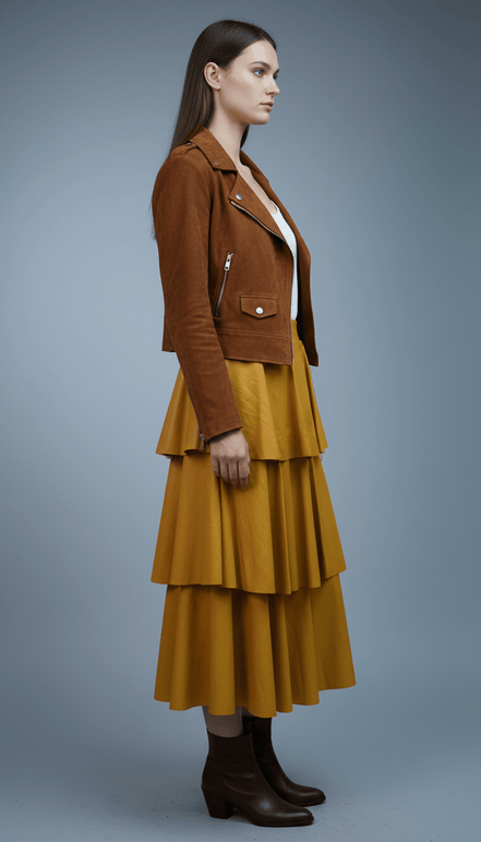 Fustă midi eco piele galben muștar - OK Lux. All rights reserved. - Dresses - MUSTARD YELLOW - 