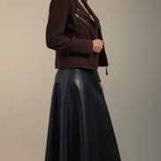 Fustă midi eco piele maro ciocolatiu - OK Lux. All rights reserved. - Dresses - CHOCOLATE BROWN - 