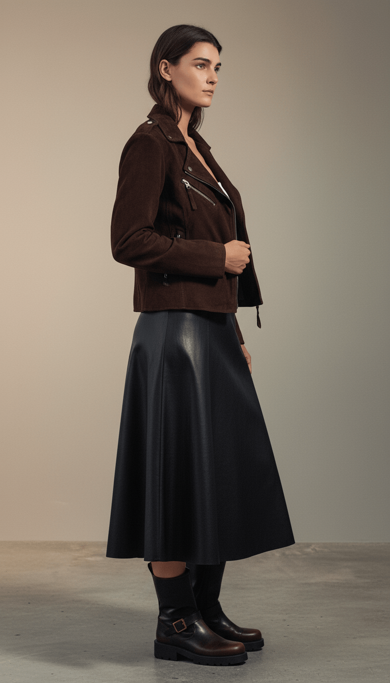 Fustă midi eco piele maro ciocolatiu - OK Lux. All rights reserved. - Dresses - CHOCOLATE BROWN - 