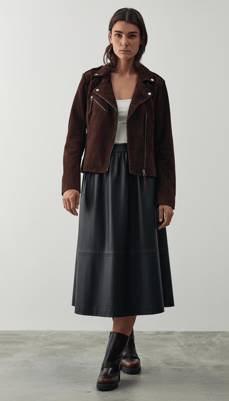 Fustă midi eco piele maro ciocolatiu - OK Lux. All rights reserved. - Dresses - CHOCOLATE BROWN - 