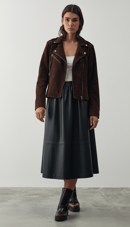 Fustă midi eco piele maro ciocolatiu - OK Lux. All rights reserved. - Dresses - CHOCOLATE BROWN - 