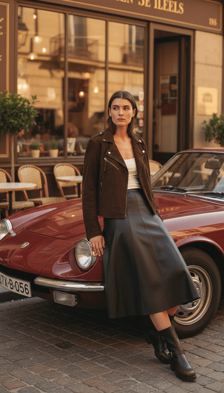 Fustă midi eco piele maro ciocolatiu - OK Lux. All rights reserved. - Dresses - CHOCOLATE BROWN - 