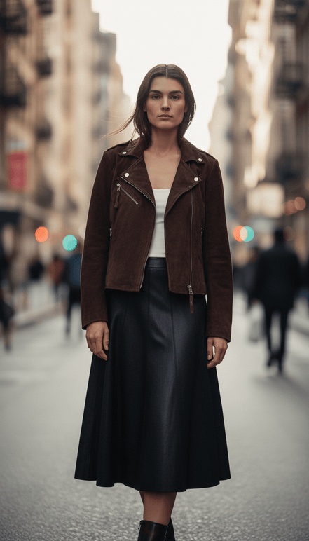 Fustă midi eco piele maro ciocolatiu - OK Lux. All rights reserved. - Dresses - CHOCOLATE BROWN - 