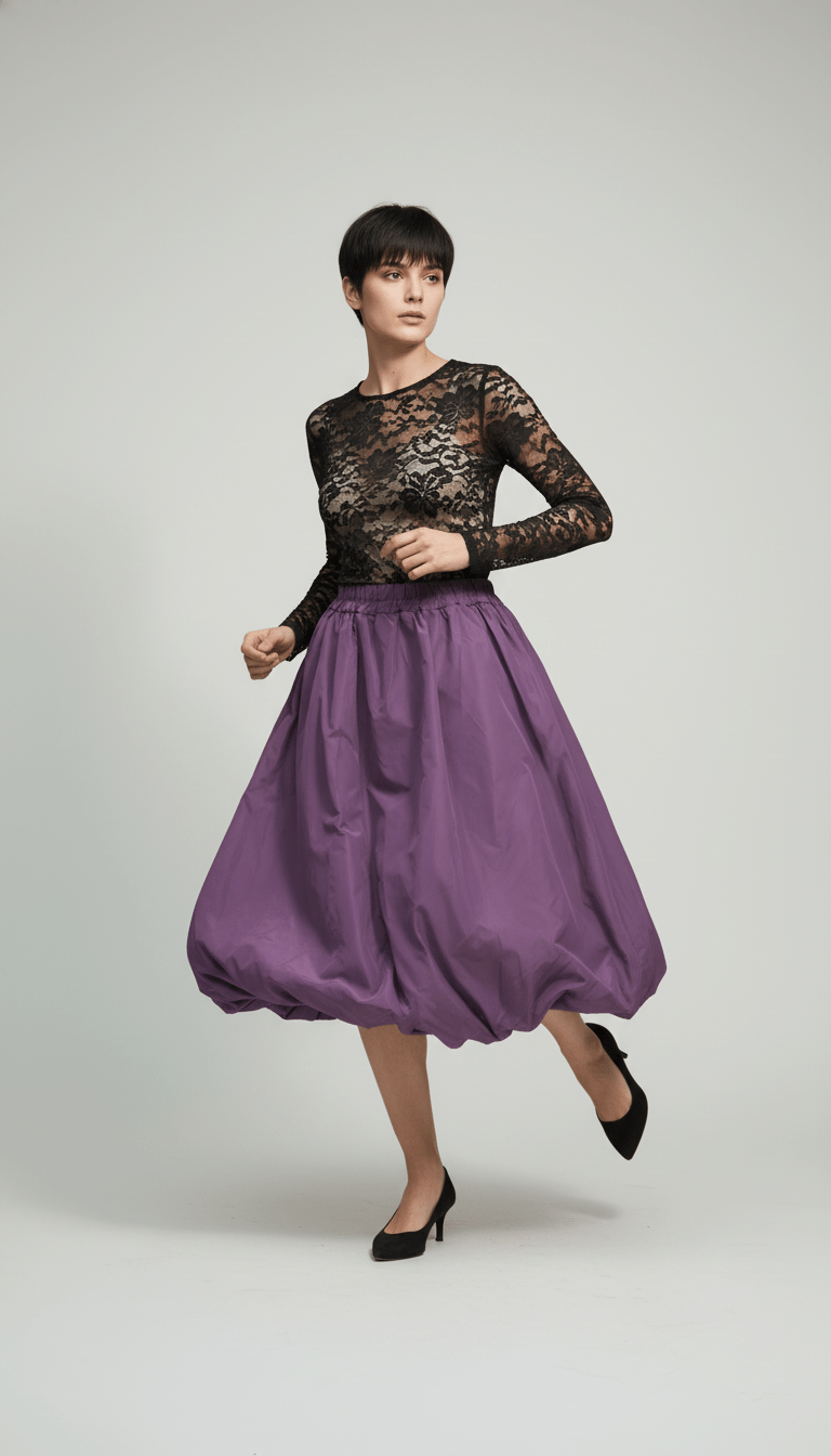 Fustă midi mov cu talie marcată - OK Lux. All rights reserved. - Skirts - PURPLE - 