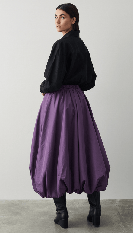 Fustă midi mov cu talie marcată - OK Lux. All rights reserved. - Skirts - PURPLE - 