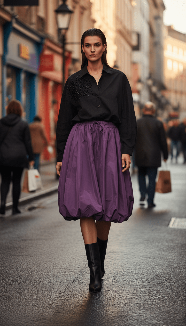 Fustă midi mov cu talie marcată - OK Lux. All rights reserved. - Skirts - PURPLE - 