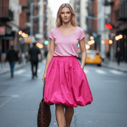 Fustă midi roz pudrat, croială lejeră - OK Lux. All rights reserved. - Skirts - PINK - 