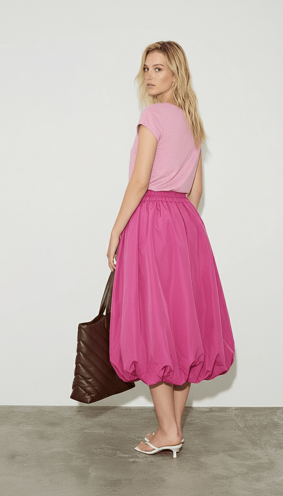 Fustă midi roz pudrat, croială lejeră - OK Lux. All rights reserved. - Skirts - PINK - 