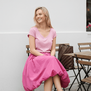 Fustă midi roz pudrat, croială lejeră - OK Lux. All rights reserved. - Skirts - PINK - 