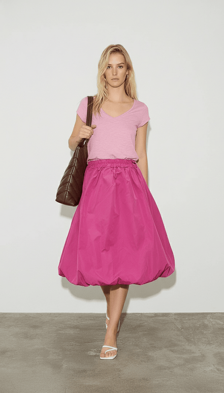 Fustă midi roz pudrat, croială lejeră - OK Lux. All rights reserved. - Skirts - PINK - 