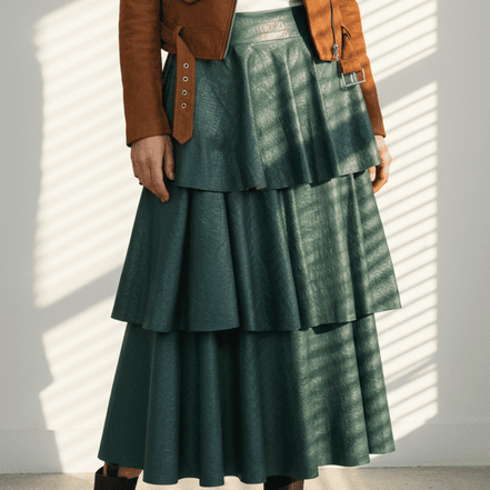 Fustă Midi Verde din Eco Piele – Eleganță Modernă cu Talie Elastică - OK Lux. All rights reserved. - Fuste - GREEN - 