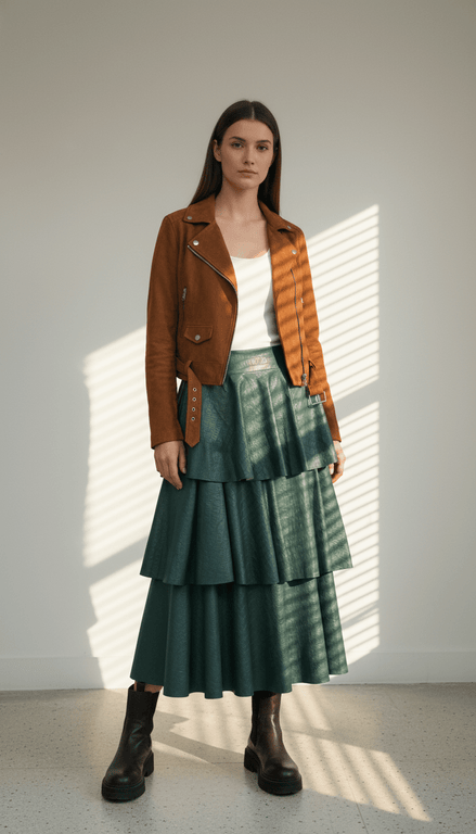 Fustă midi verde, talie elastică - OK Lux. All rights reserved. - Dresses - GREEN - 