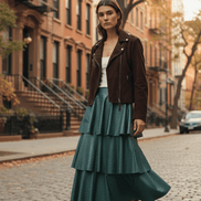 Fustă midi verde, talie elastică - OK Lux. All rights reserved. - Dresses - GREEN - 