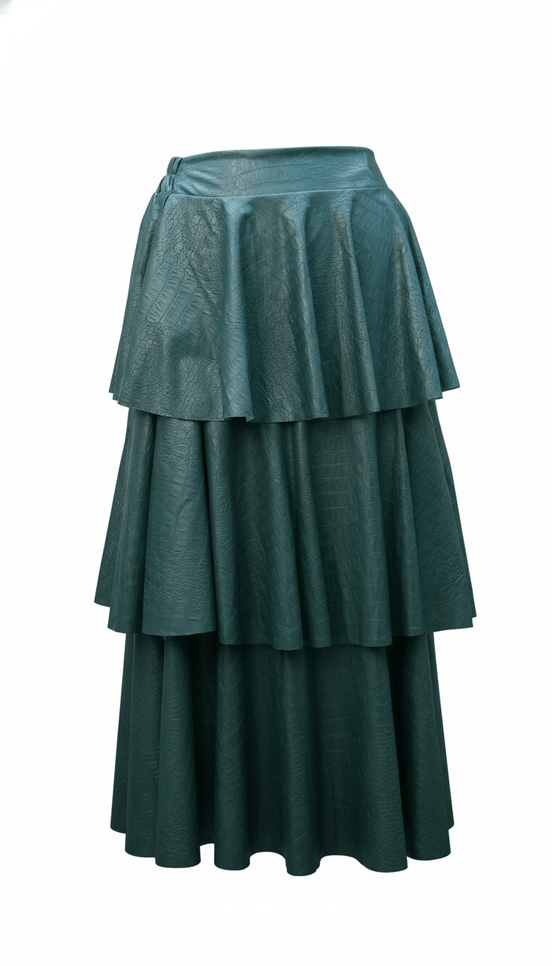 Fustă midi verde, talie elastică - OK Lux. All rights reserved. - Dresses - GREEN - 