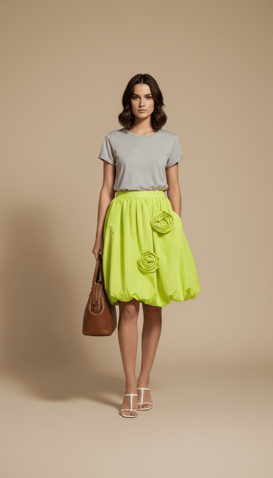 Fustă midi vibrantă galben neon - OK Lux. All rights reserved. - Dresses - NEON YELLOW - 