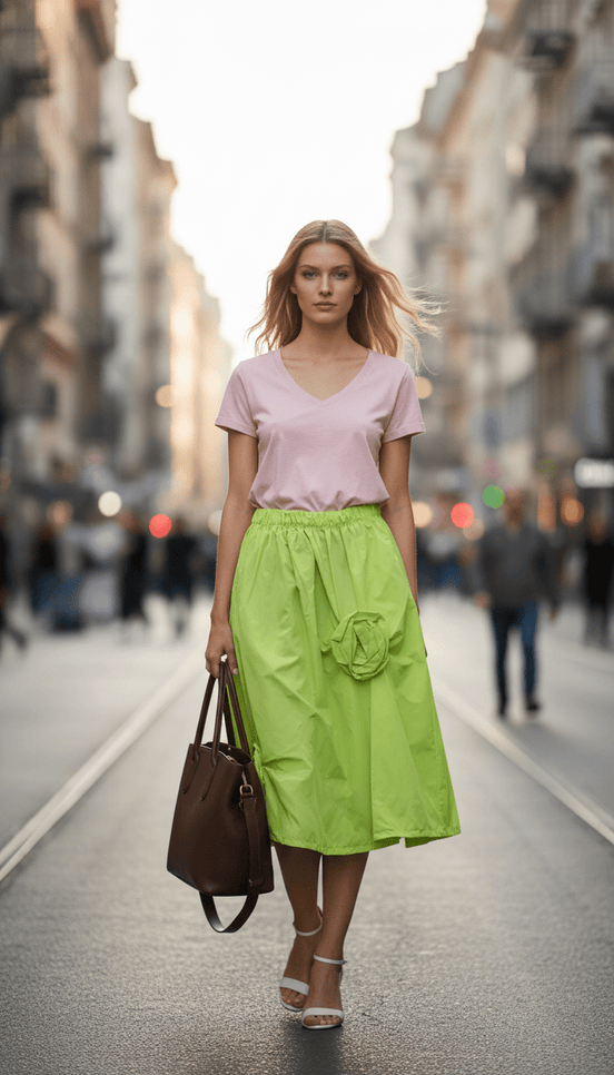 Fustă midi vibrantă galben neon - OK Lux. All rights reserved. - Dresses - NEON YELLOW - 