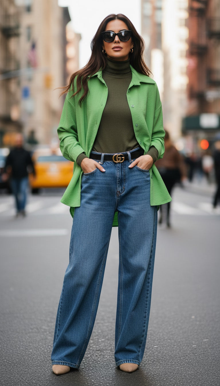 Camasă verde oversize cu maneci lungi