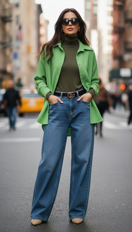 Camasă verde oversize cu maneci lungi