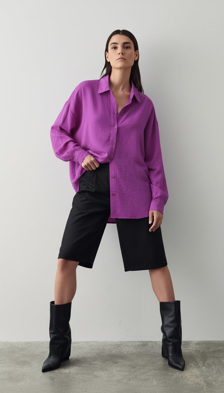 Camasă mov cu nasturi și guler înalt - OK Lux. All rights reserved. - Shirts -