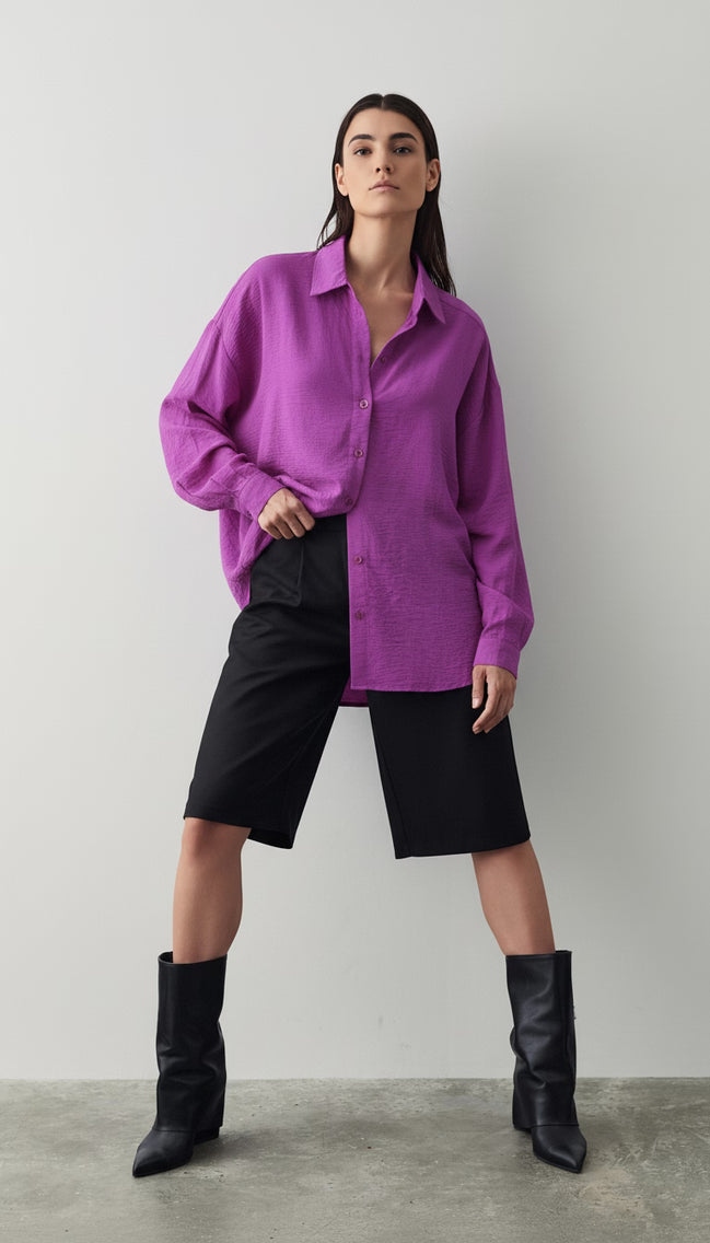 Camasă mov cu nasturi și guler înalt - OK Lux. All rights reserved. - Shirts -
