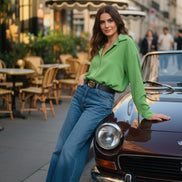 Camasă verde oversize cu maneci lungi