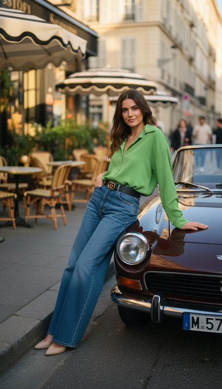 Camasă verde oversize cu maneci lungi