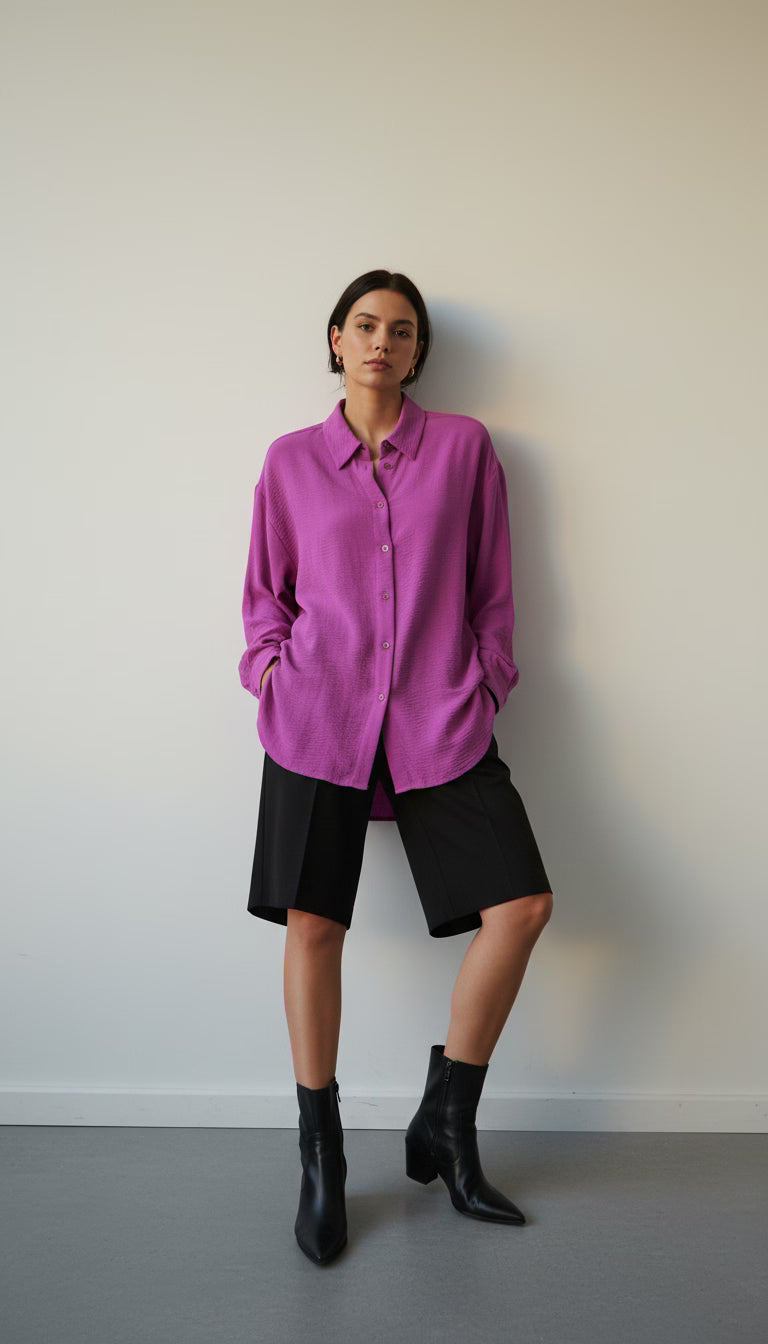 Camasă mov cu nasturi și guler înalt - OK Lux. All rights reserved. - Shirts -