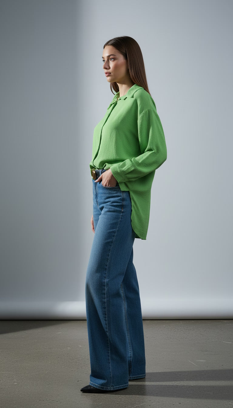 Camasă verde oversize cu maneci lungi