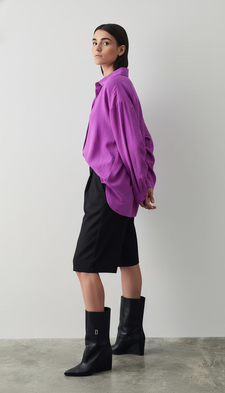 Camasă mov cu nasturi și guler înalt - OK Lux. All rights reserved. - Shirts -