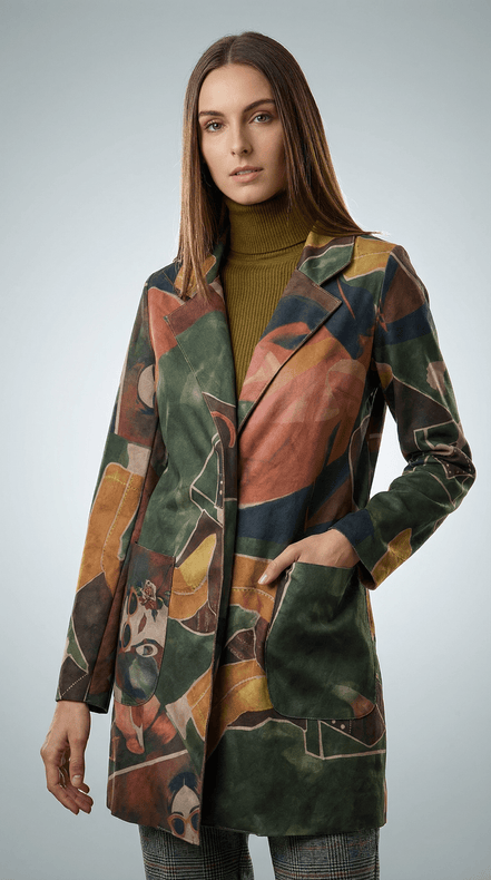 Haina eleganta cu imprimeu artistic multicolor si croiala dreapta - OK Lux. All rights reserved. - Jackets - 