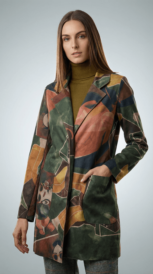 Haina eleganta cu imprimeu artistic multicolor si croiala dreapta - OK Lux. All rights reserved. - Jackets - 