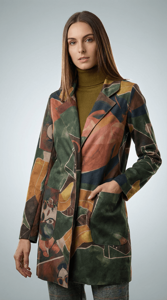 Haina eleganta cu imprimeu artistic multicolor si croiala dreapta - OK Lux. All rights reserved. - Jackets - 