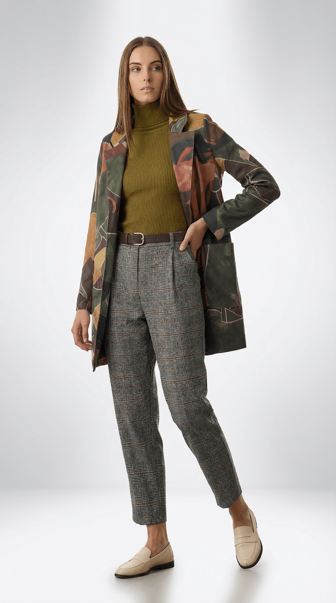 Haina eleganta cu imprimeu artistic multicolor si croiala dreapta - OK Lux. All rights reserved. - Jackets - 