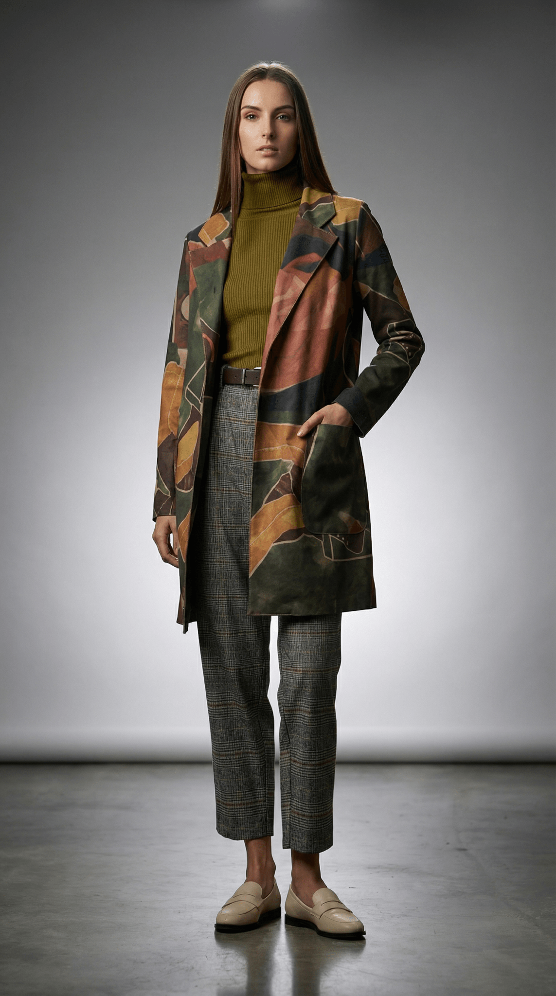 Haina eleganta cu imprimeu artistic multicolor si croiala dreapta - OK Lux. All rights reserved. - Jackets - 