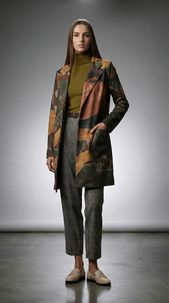 Haina eleganta cu imprimeu artistic multicolor si croiala dreapta - OK Lux. All rights reserved. - Jackets - 