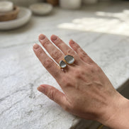 Inel Reglabil Placat cu Aur 24K cu Piatră Ochi de Pisică