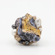 Inel Unicat Handmade cu Safir Brut, Foiță din Aur și Perle Naturale