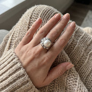 Inel Handmade cu Perle și Zirconii – Unicat, Bază Reglabilă