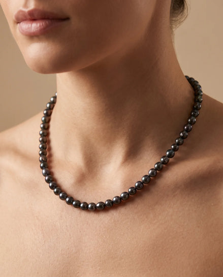 Colier Handmade din Perle Negru-Albăstrui