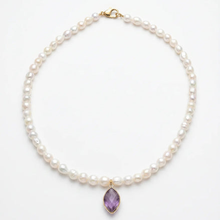Colier Handmade din Perle Naturale cu Pandantiv Ametist