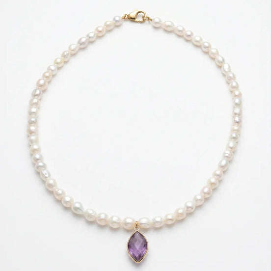 Colier Handmade din Perle Naturale cu Pandantiv Ametist