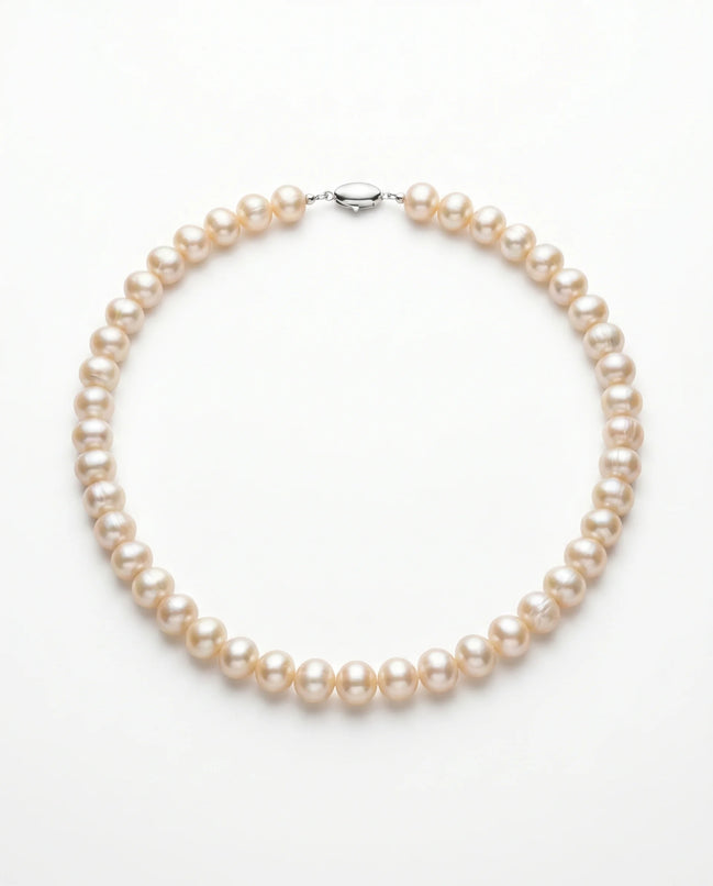 Colier din Perle Ivoire de 10 mm cu Închizătoare din Argint – Handmade