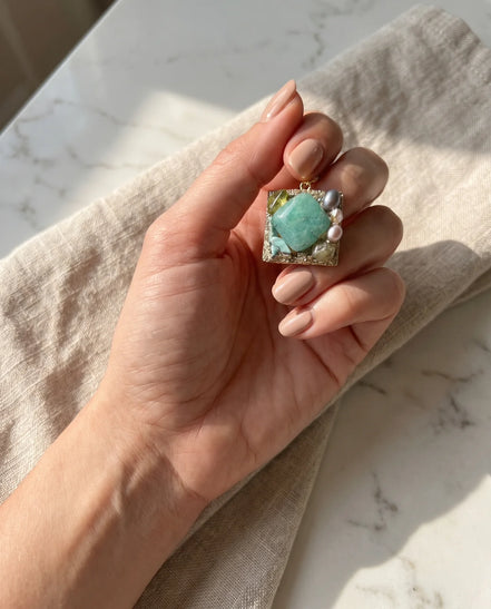 Colier Unicat cu Larimar, Peridot, Acvamarin, Agată și Perle Naturale