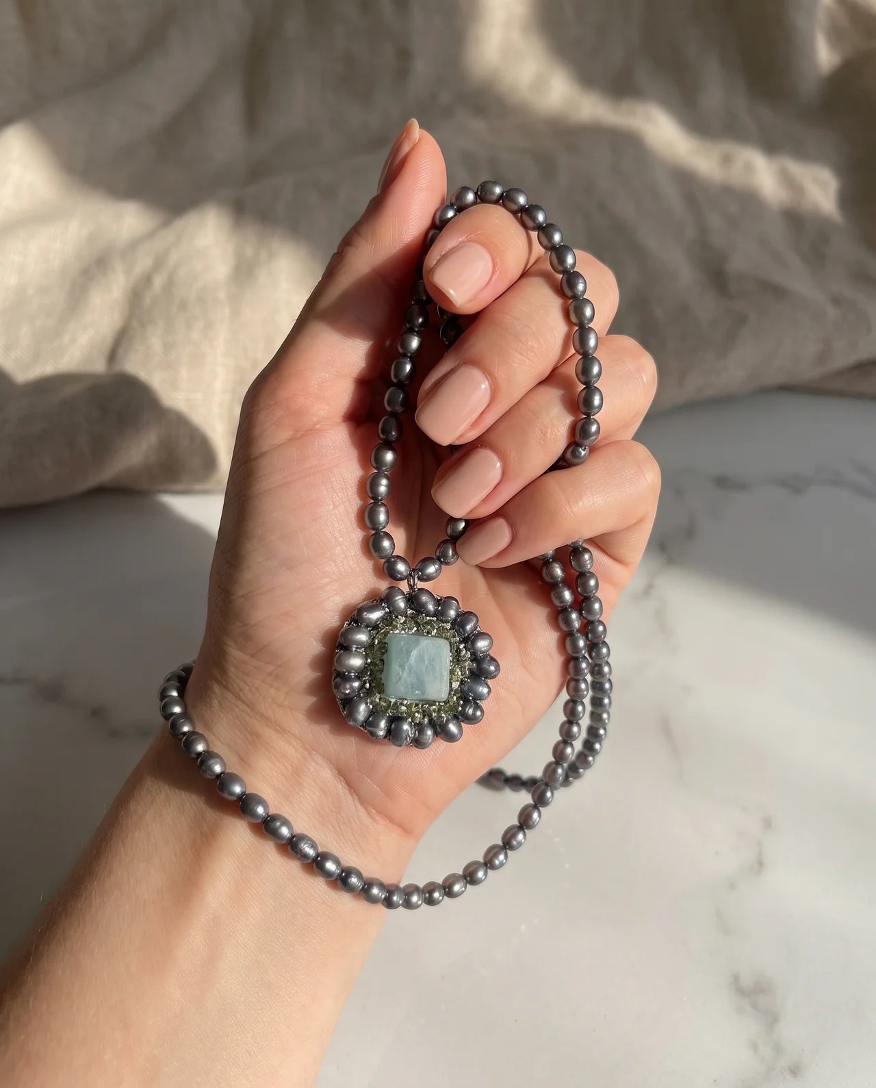 Colier Unicat cu Perle Naturale, Peridot și Amazonit