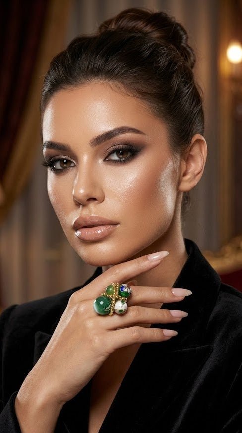 Inel Agat Fațetat și Artă Cloisonné (Reglabil) - OK Lux. All rights reserved. - Rings - 