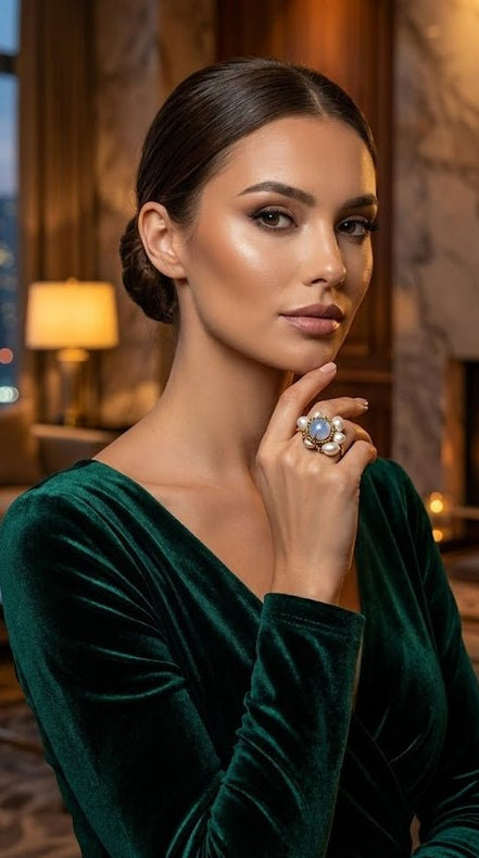 Inel Calcedonie & Perle în Îmbrățișare Aurie - OK Lux. All rights reserved. - Rings - 