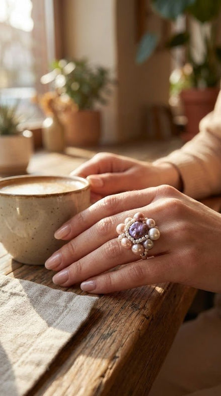 Inel cu Perle Naturale Multicolore și Design Cluster - OK Lux. All rights reserved. - Rings - 