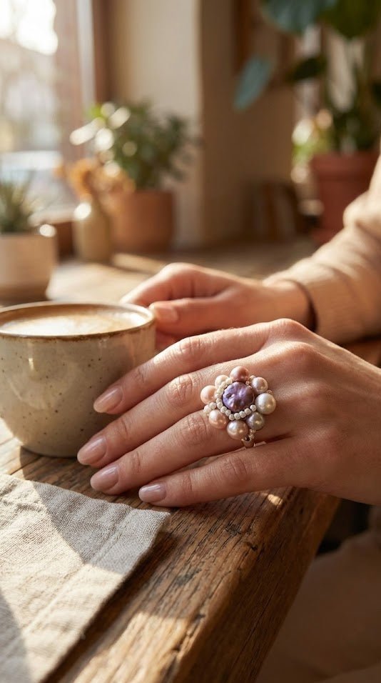 Inel cu Perle Naturale Multicolore și Design Cluster - OK Lux. All rights reserved. - Rings - 