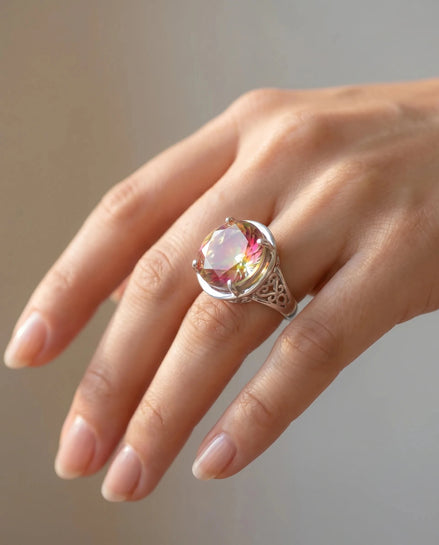 Inel din argint 925 cu topaz mistic rotund - OK Lux. All rights reserved. - Inele - 